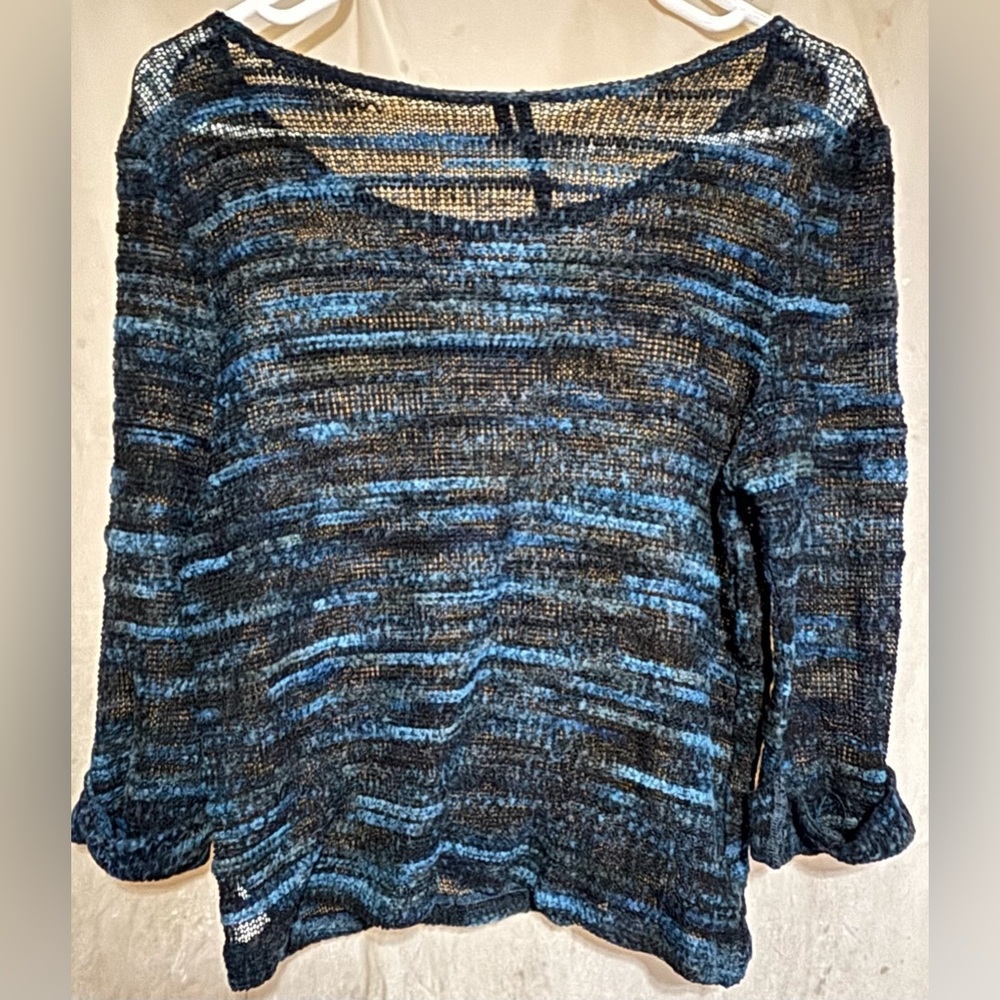Razzle Dazzle-Mixed Shades Of Blue Woven-Cropped-Semi Sheer Sweater-Size L